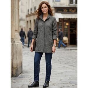 EILEEN FISHER Cotton Stretch Tweed Hidden Button Jacket Small Dark Gray NWOT